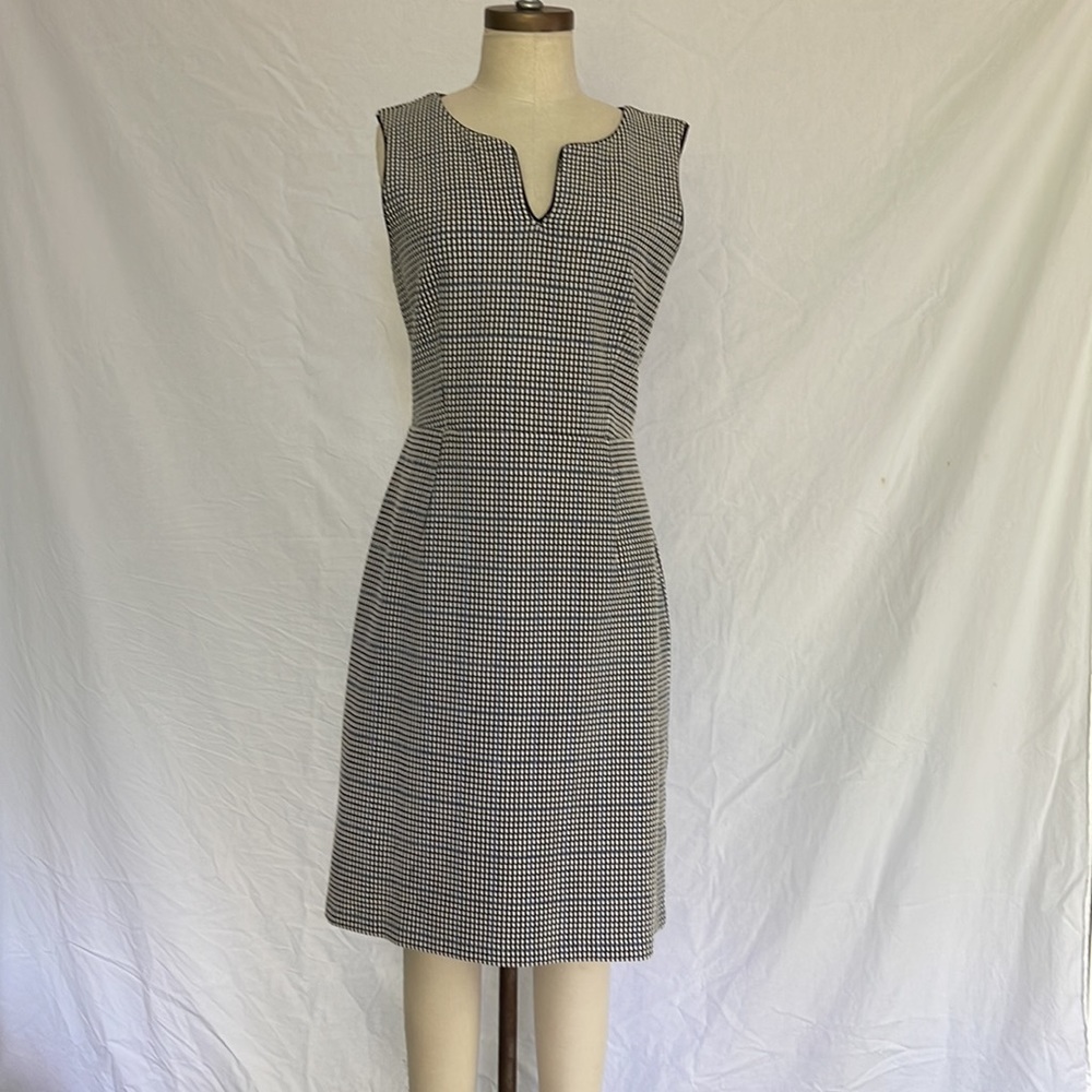 Ann Taylor sleeveless shift dress- black and blue check pattern